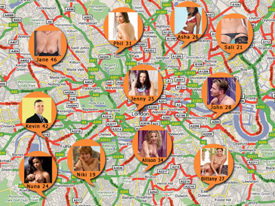 adult dating map of London regions